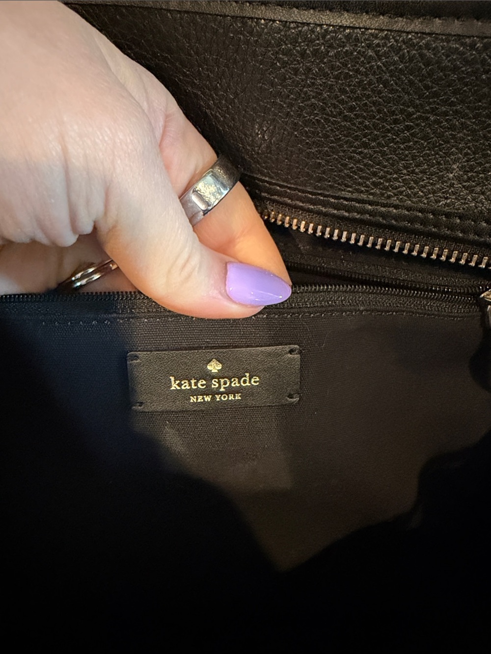 kate spade black leather logo tote - Picture 4 of 5